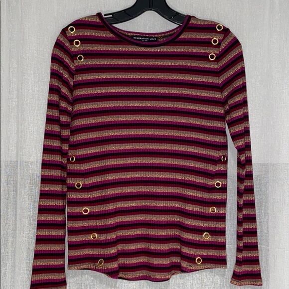 New Generation Love Gilly Striped Metallic Long-Sleeve Top Eyelet Details XS - Picture 4 of 15